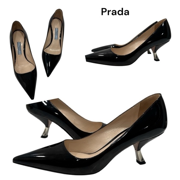 Prada Black Patent Leather Women's Heels size 35 US 5 - Picture 1 of 12